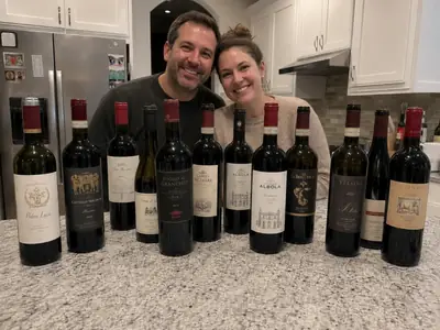 David and Laureen at home in Virginia with the wine that arrived